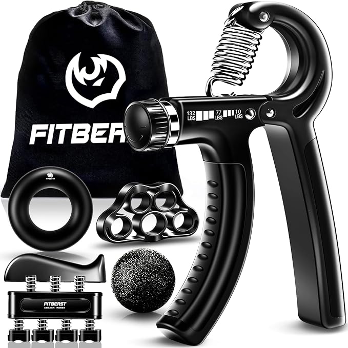 Grip Strengthener Forearm Hand Kit 5-Pack Adjustable Resistance Black