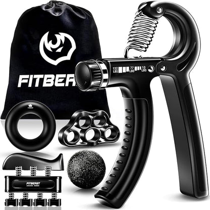 Grip Strengthener Forearm Hand Kit 5-Pack Adjustable Resistance Black
