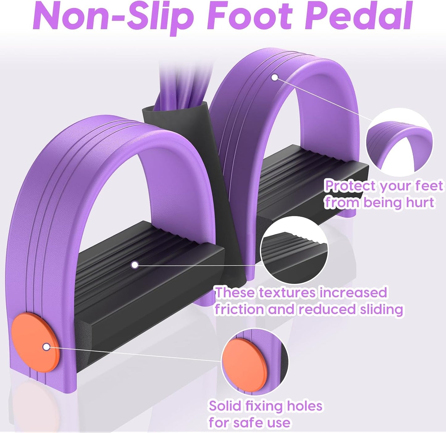 6-Tube Elastic Pedal Resistance Bands Durable Natural Rubber Purple