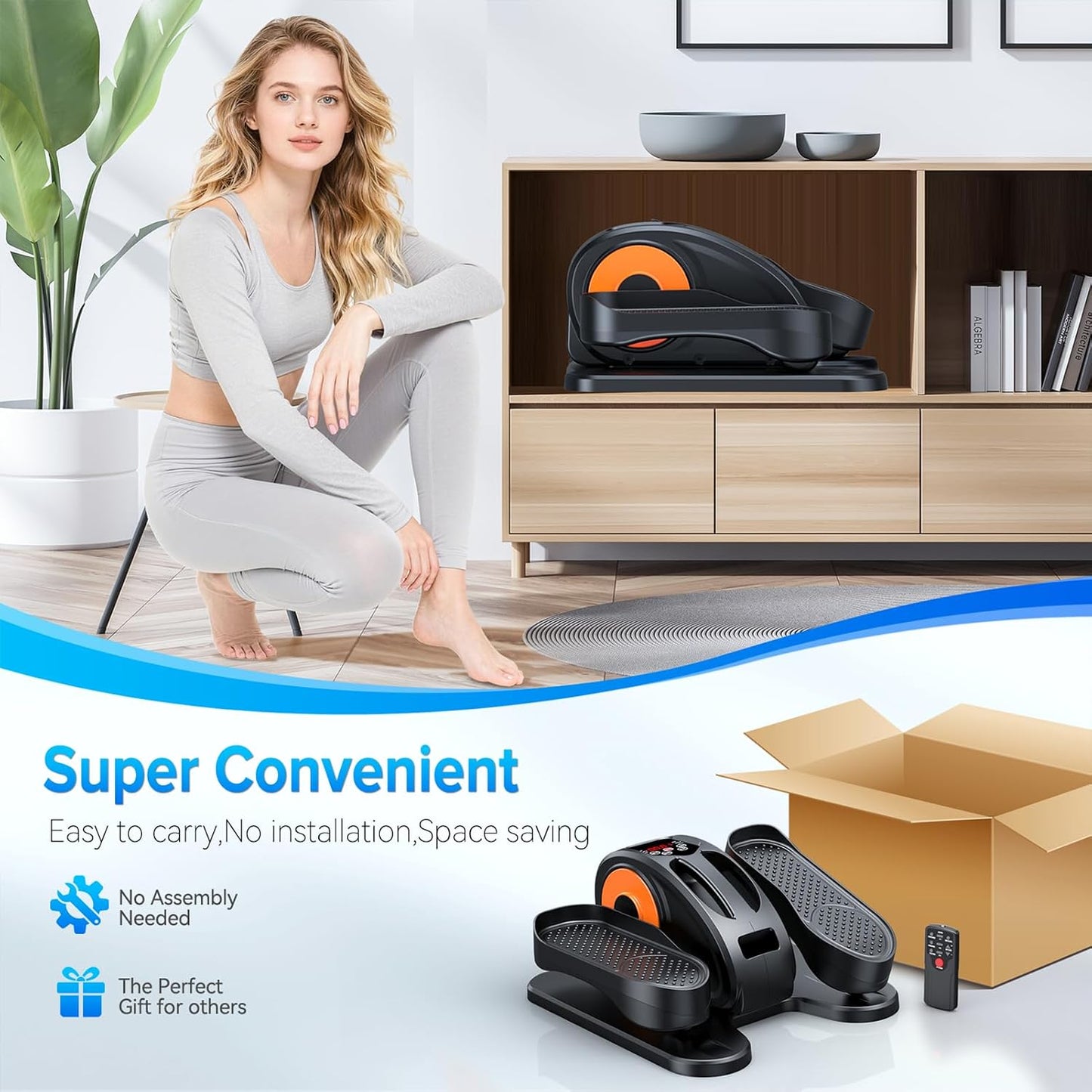 Under Desk Elliptical Machine Electric Seated Pedal Exerciser 12 Speed Orange