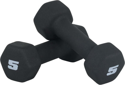 Neoprene Coated Dumbbell Weights Pair 5 lb Hexagonal Black