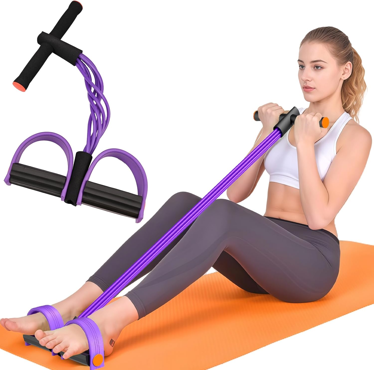 6-Tube Elastic Pedal Resistance Bands Durable Natural Rubber Purple