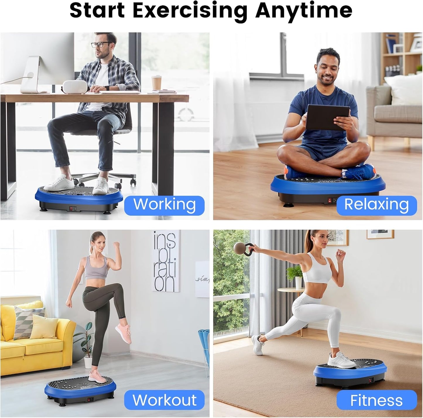 Vibration Plate Exercise Machine Fitness Platform with Resistance Bands Blue