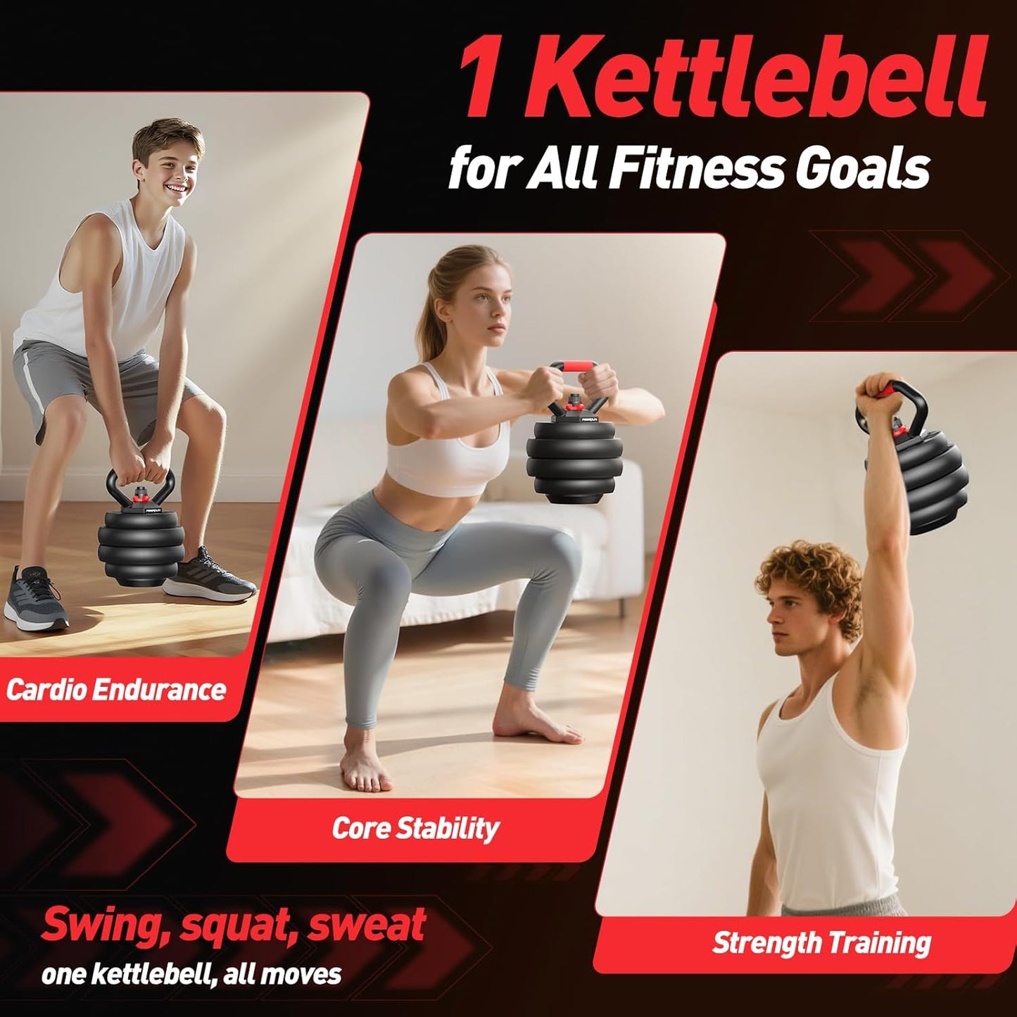 5 in 1 Adjustable Dumbbell Weight Set 45lb Total Black & Red