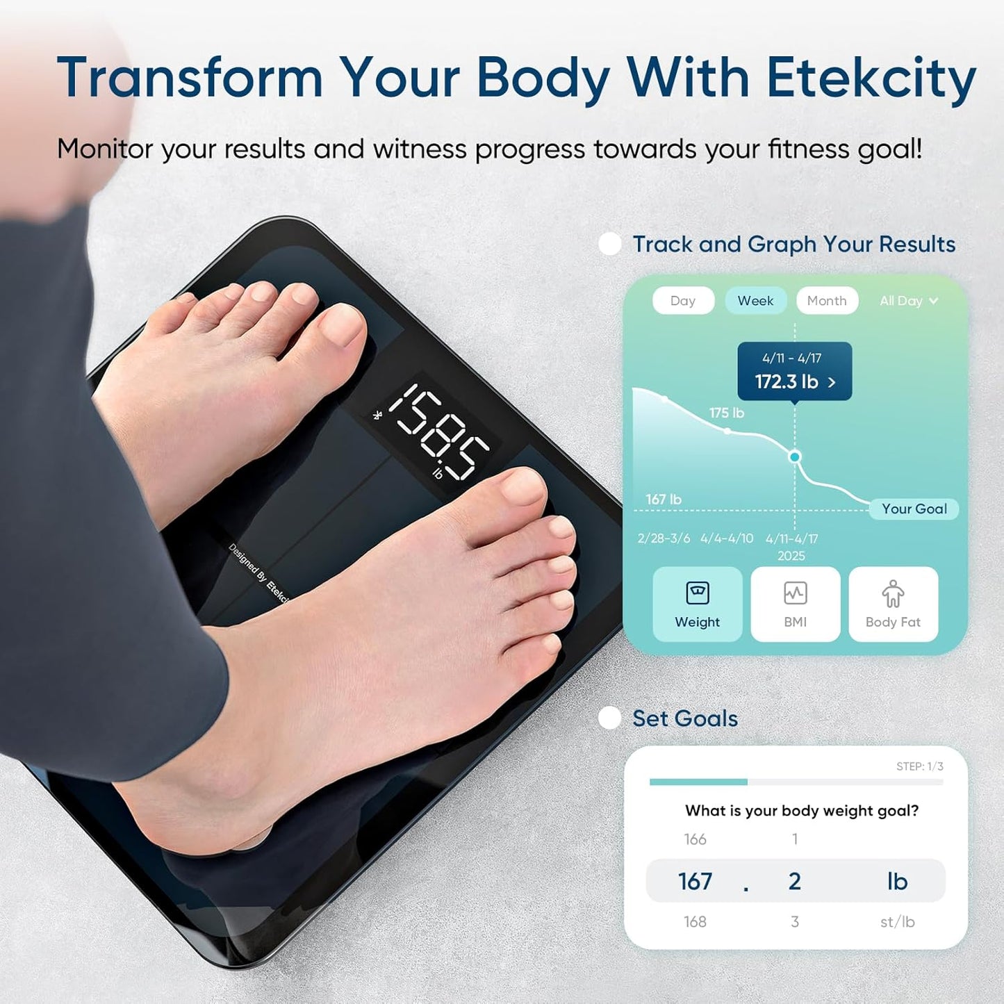 Smart Scale for Body Weight Digital Bathroom Weighing Machine with BMI