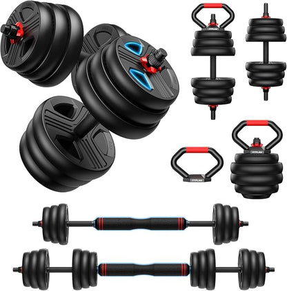 5 in 1 Adjustable Dumbbell Weight Set 45lb Total Black & Red