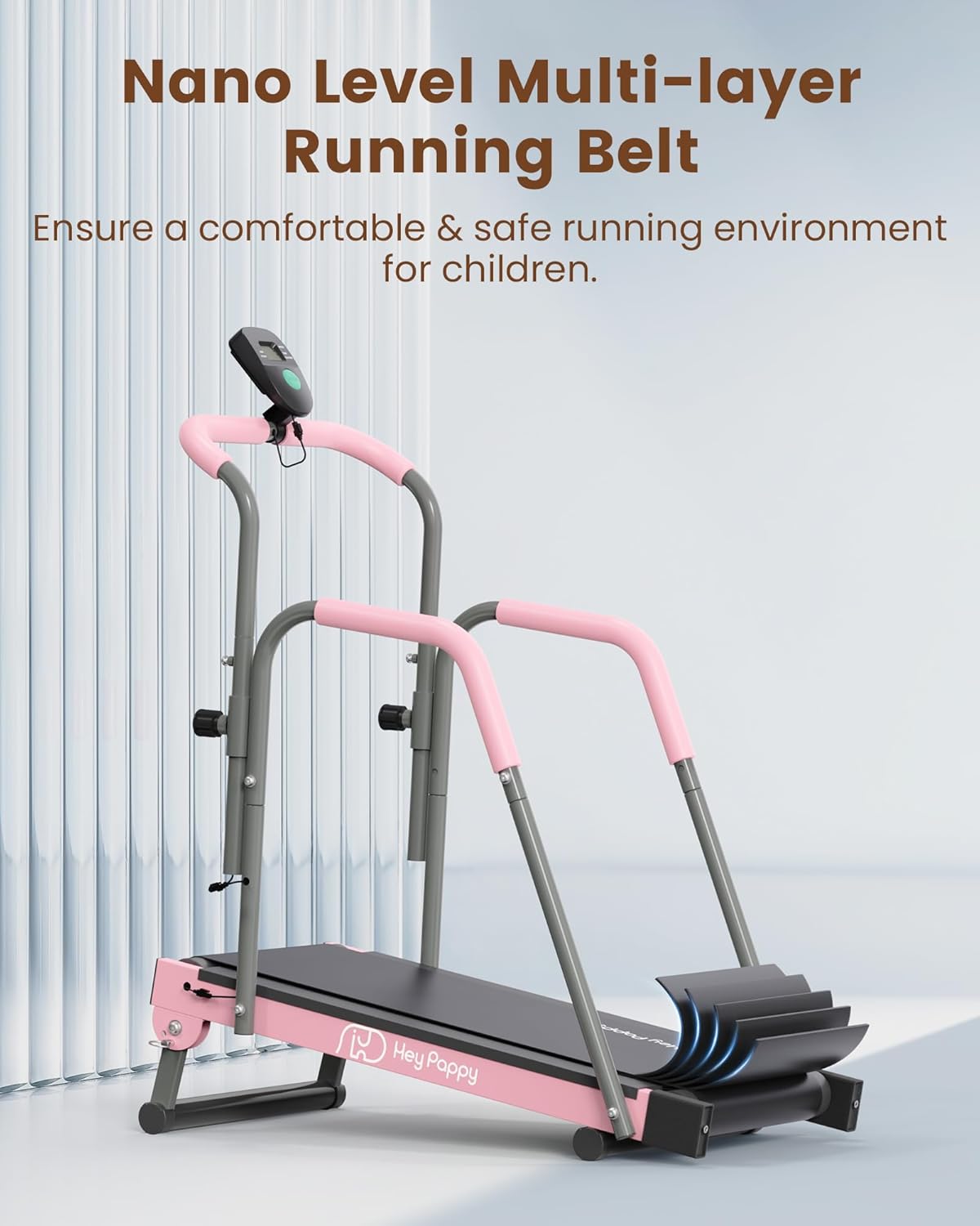 Manual Kids Treadmill with Adjustable Handlebar 165lbs Capacity Pink
