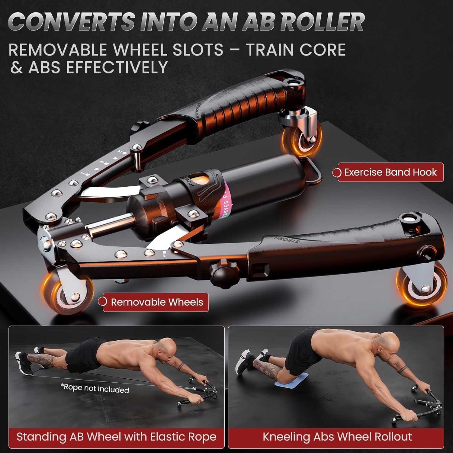 3-in-1 Hydraulic Twister Arm Trainer Adjustable 22-440lbs with Ab Roller Wheels