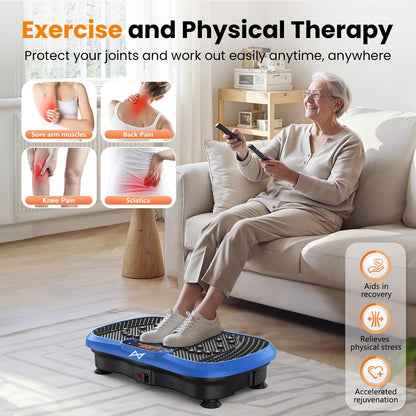 Vibration Plate Fitness Platform Exercise Machine with Resistance Bands Blue