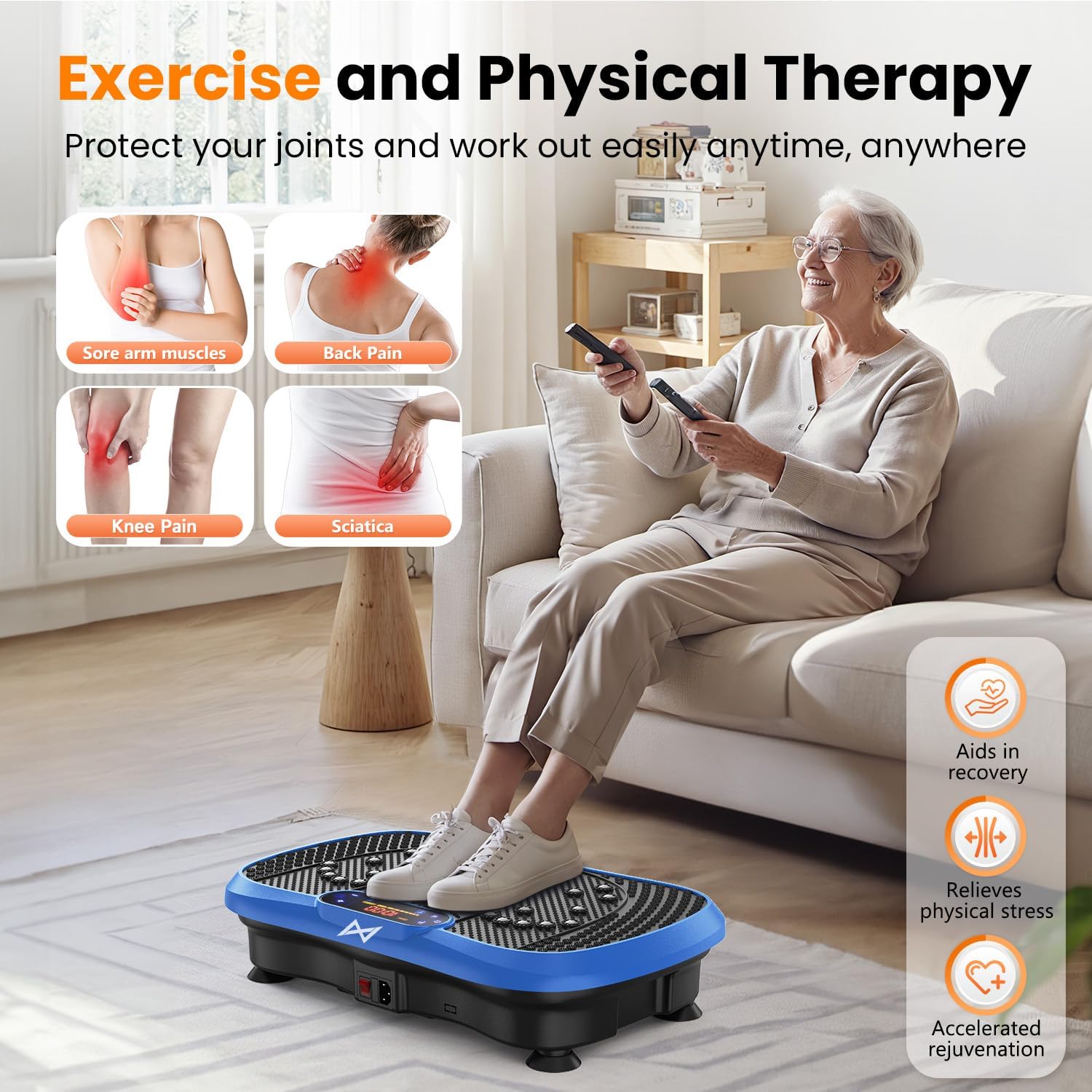 Vibration Plate Fitness Platform Exercise Machine with Resistance Bands Blue
