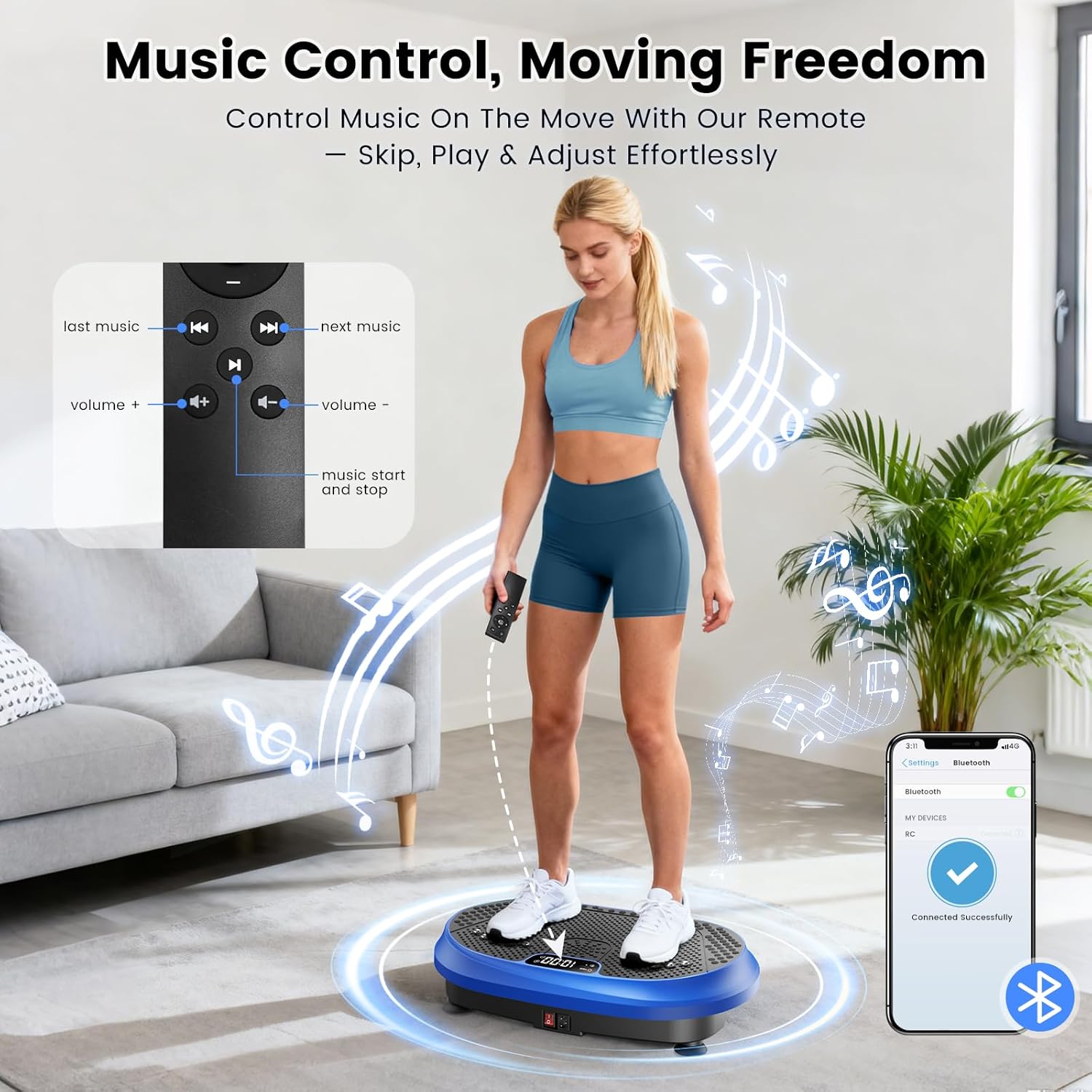 Vibration Plate Exercise Machine Fitness Platform with Resistance Bands Blue