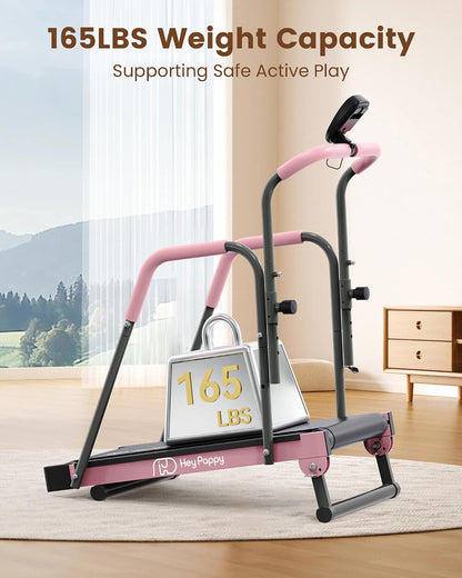 Manual Kids Treadmill with Adjustable Handlebar 165lbs Capacity Pink