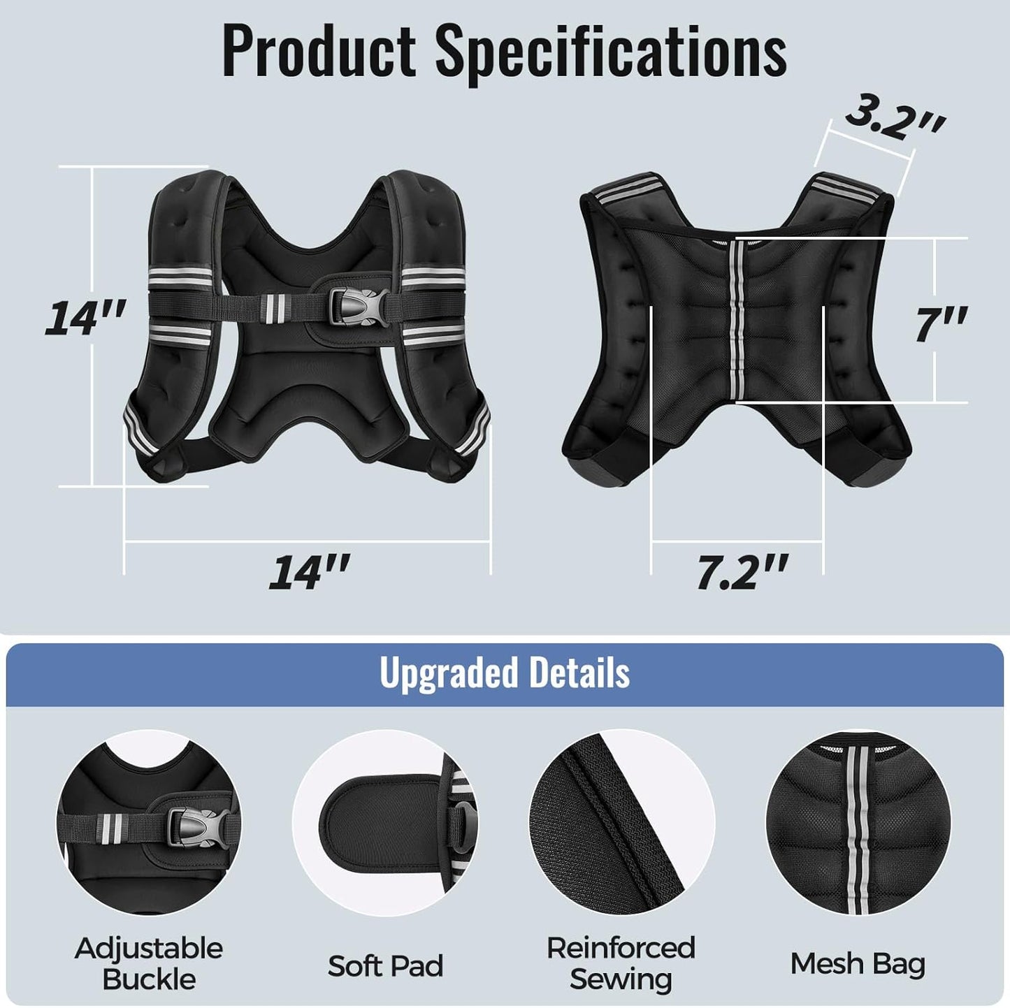 Weighted Vest Reflective Stripe Adjustable Buckle Comfortable Durable 10lb Unisex