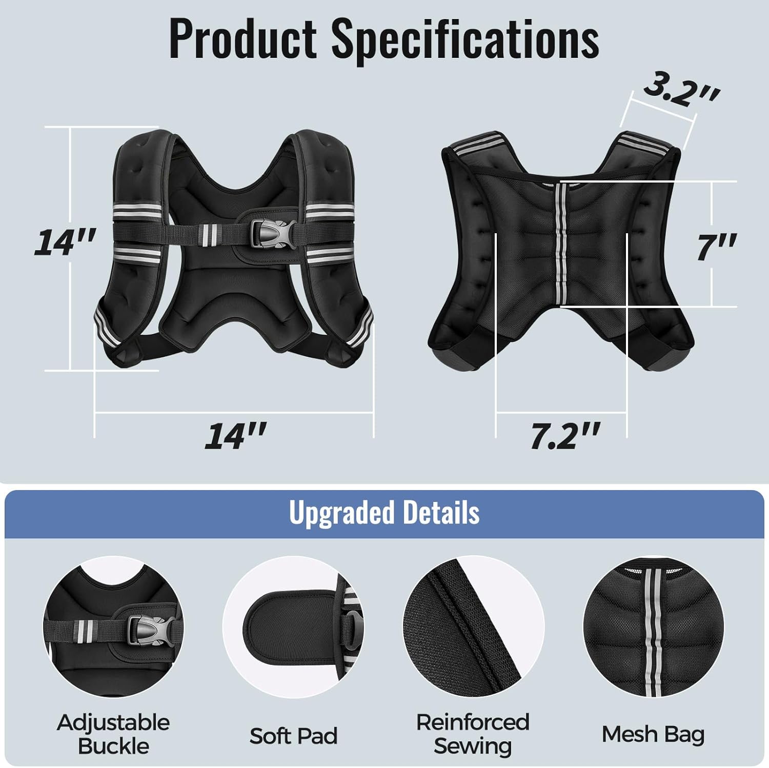 Weighted Vest Reflective Stripe Adjustable Buckle Comfortable Durable 10lb Unisex
