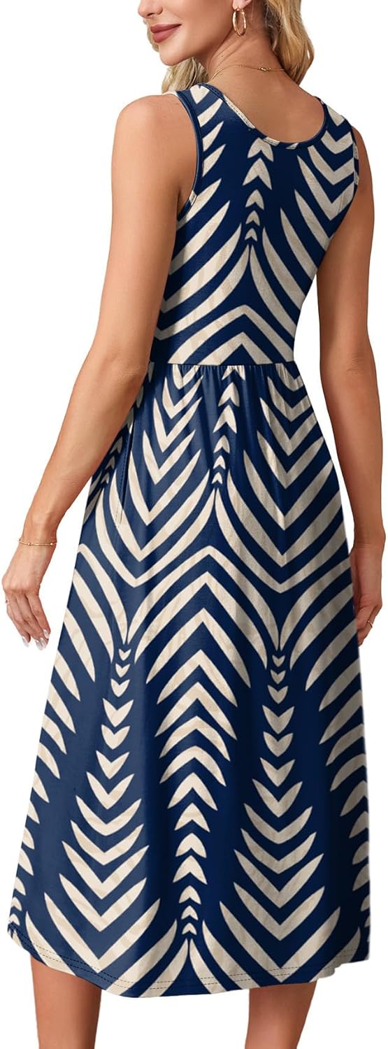 WIHOLL Women's Flowy Midi Sundress Sleeveless Casual Beach Dress Pockets