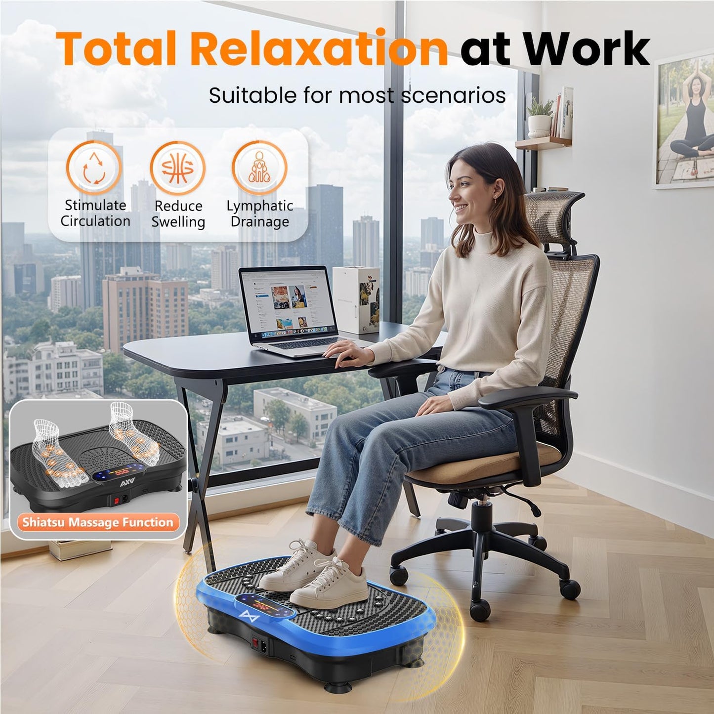 Vibration Plate Fitness Platform Exercise Machine with Resistance Bands Blue