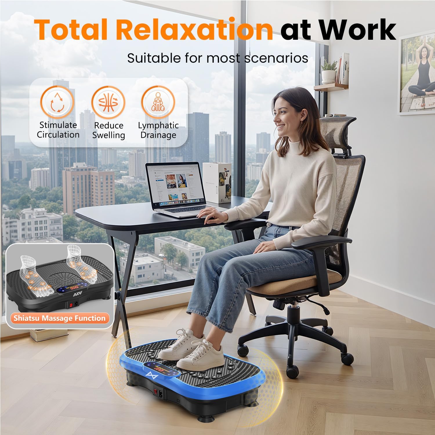 Vibration Plate Fitness Platform Exercise Machine with Resistance Bands Blue