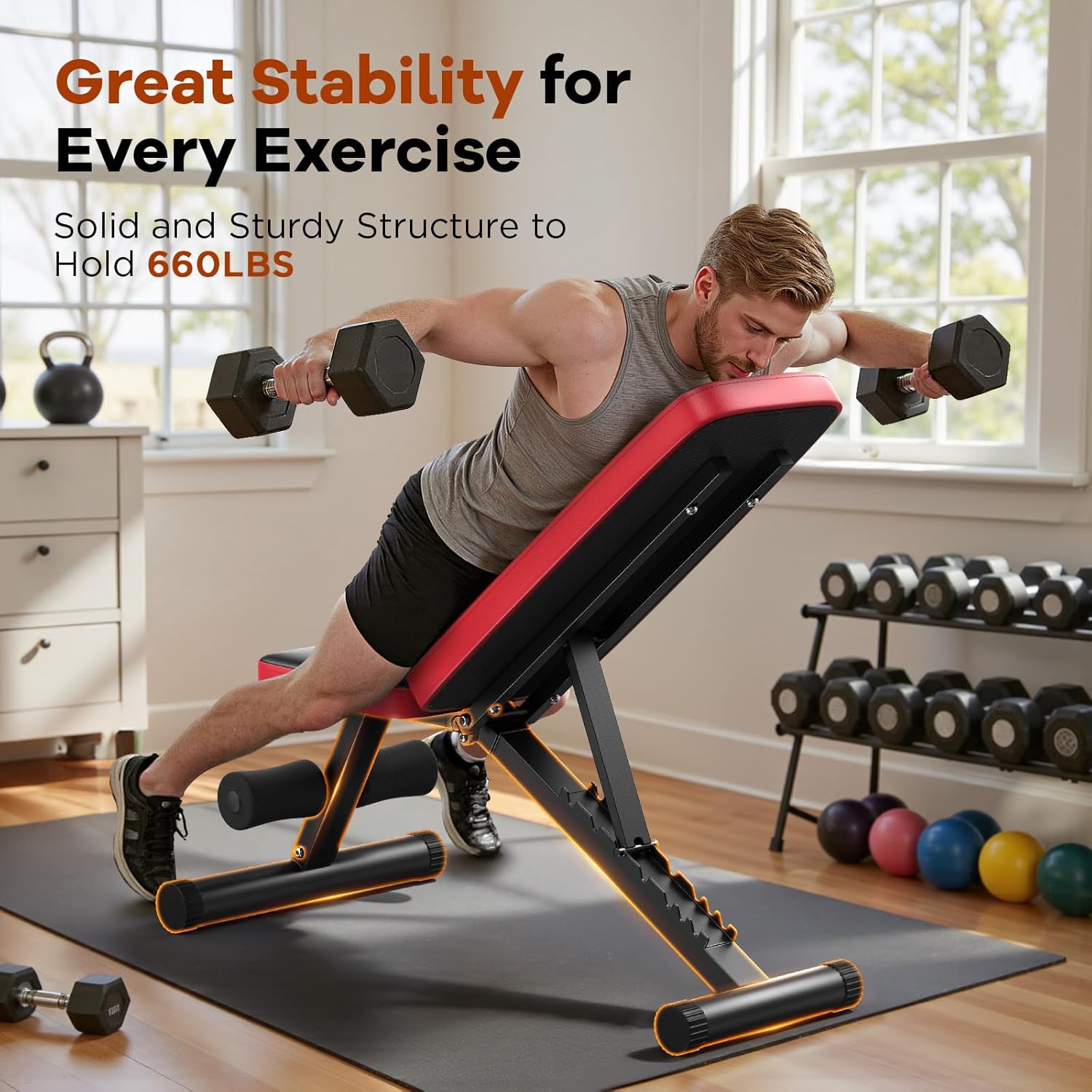 Adjustable Weight Bench 660lbs Capacity Foldable Workout Bench Black