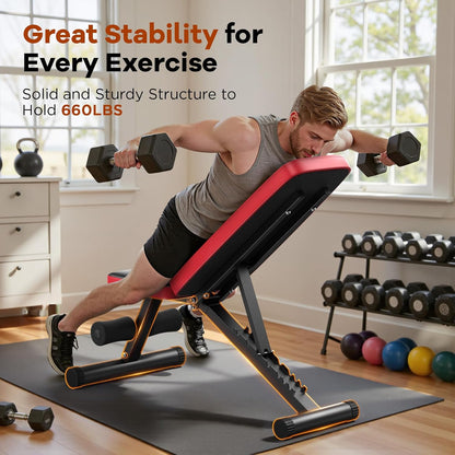 Adjustable Weight Bench 660lbs Capacity Foldable Workout Bench Black