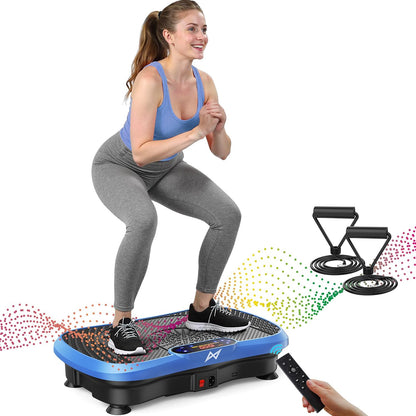 Vibration Plate Fitness Platform Exercise Machine with Resistance Bands Blue