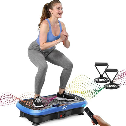 Vibration Plate Fitness Platform Exercise Machine with Resistance Bands Blue