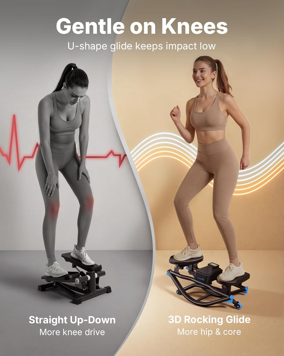 Rocking Steppers for Exercise 3D Motion Stair Stepper with Resistance Bands Black