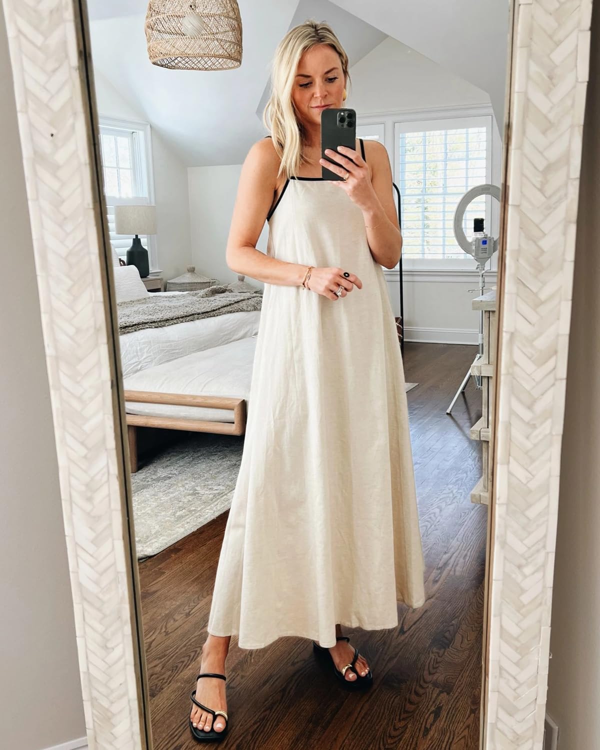 Shy Velvet Linen Maxi Dress Contrast Spaghetti Strap Backless Summer
