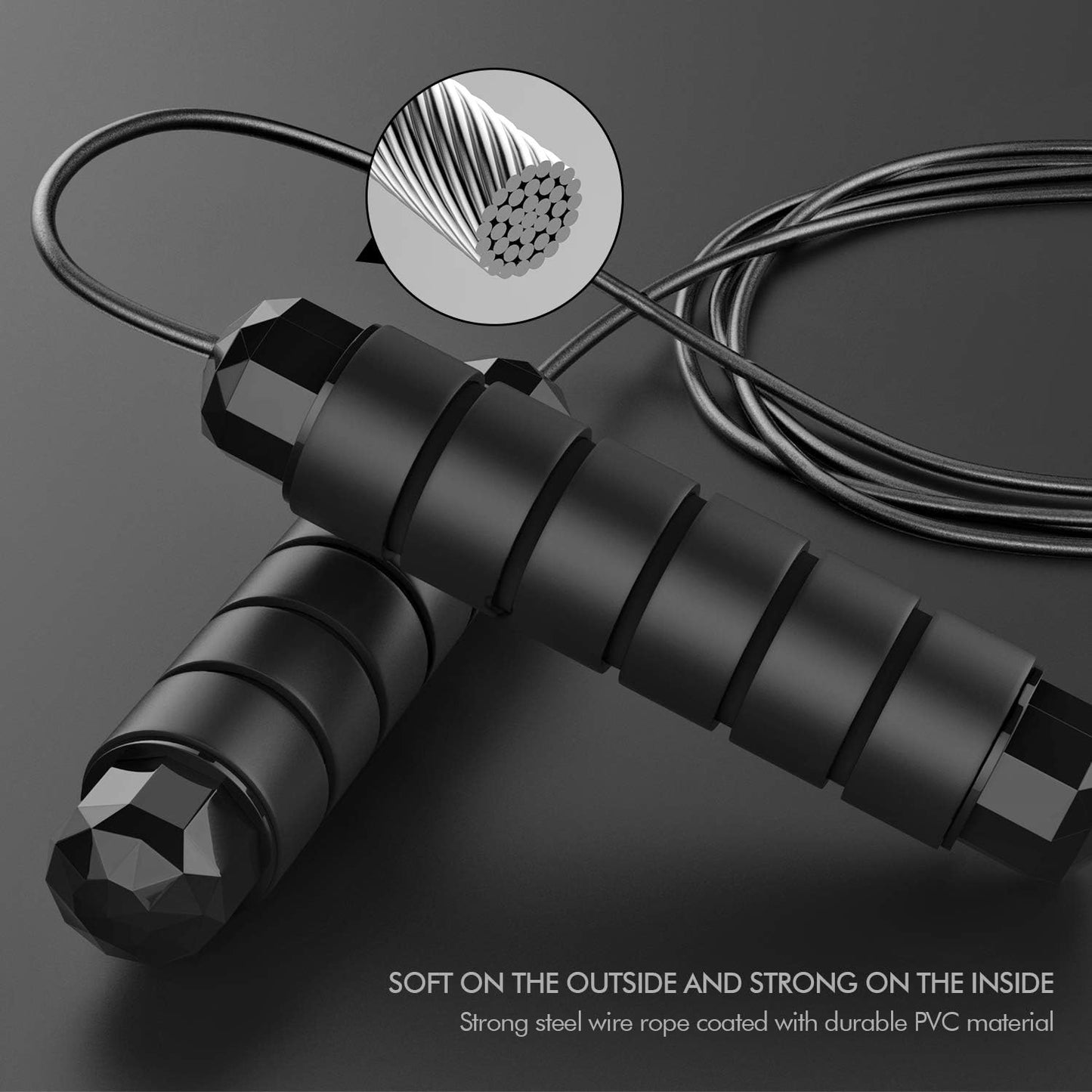 Tangle-Free Rapid Speed Jumping Rope Adjustable Steel with Foam Handles Black