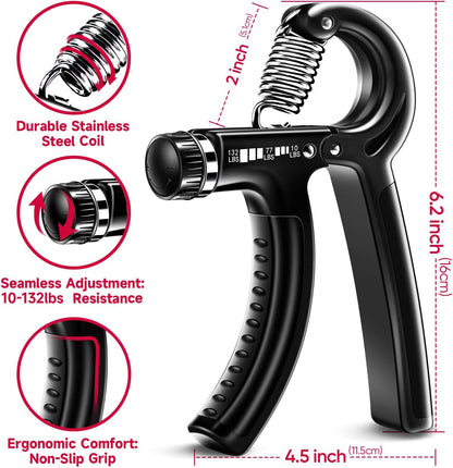 Grip Strengthener Forearm Hand Kit 5-Pack Adjustable Resistance Black