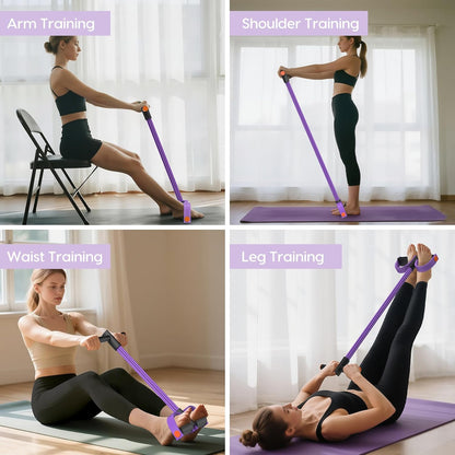 6-Tube Elastic Pedal Resistance Bands Durable Natural Rubber Purple