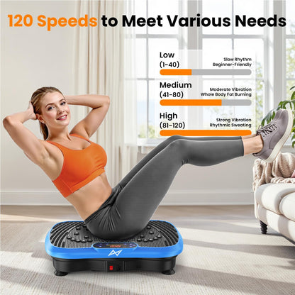 Vibration Plate Fitness Platform Exercise Machine with Resistance Bands Blue