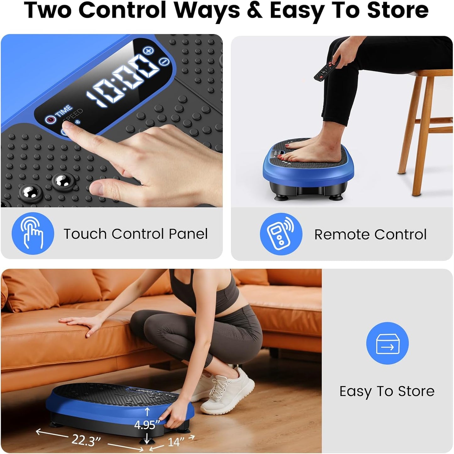 Vibration Plate Exercise Machine Fitness Platform with Resistance Bands Blue