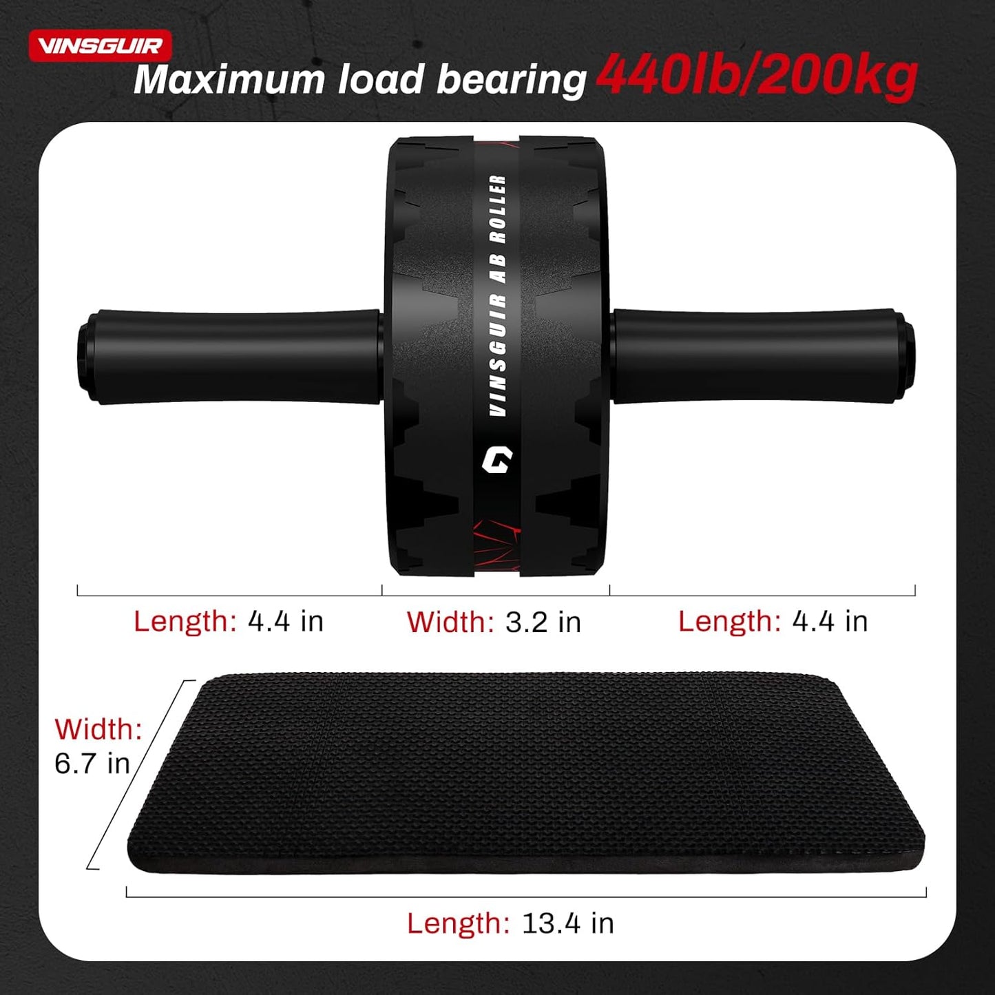 Dual-Wheel Ab Roller Wheel Core Workout Equipment with Knee Pad Red And Black