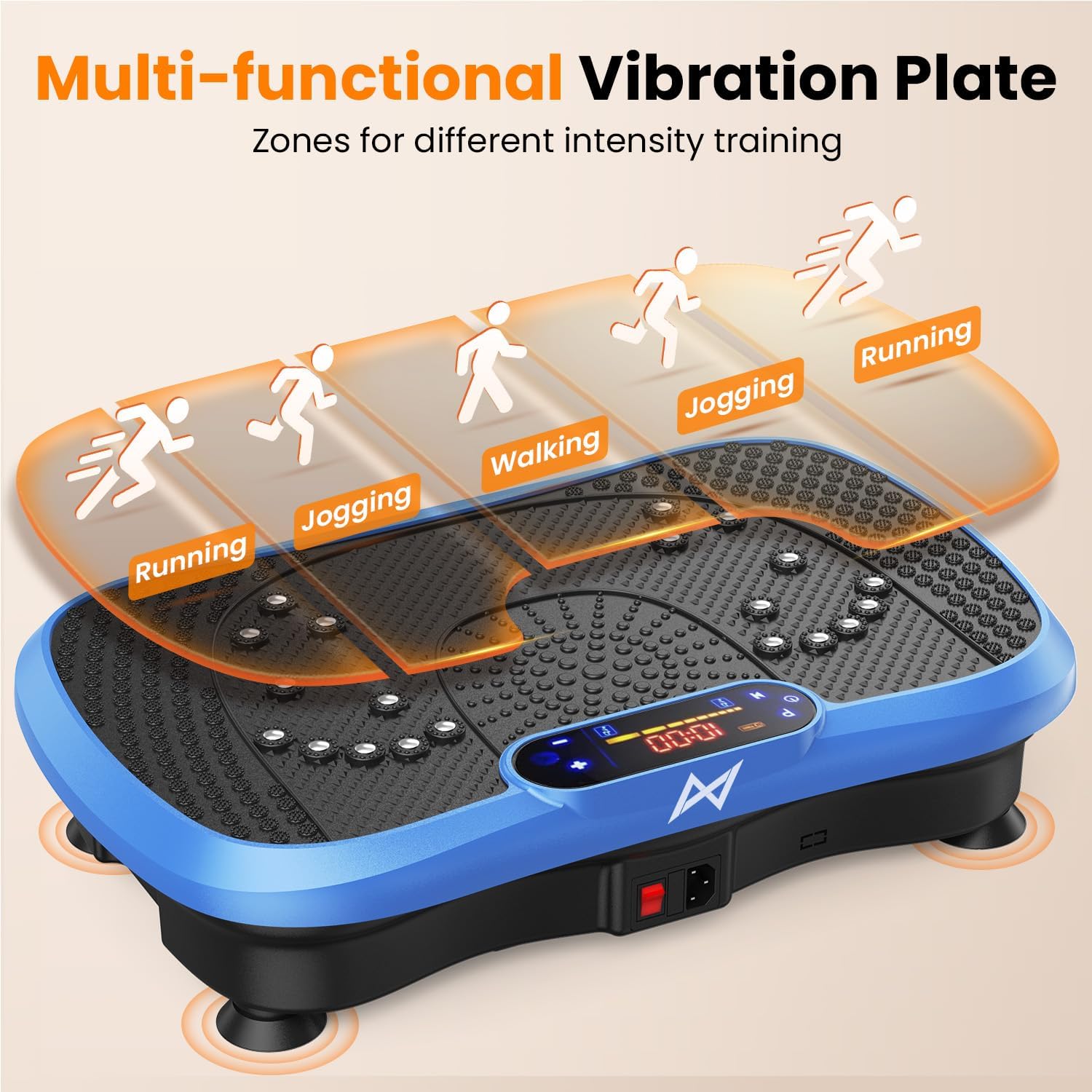 Vibration Plate Fitness Platform Exercise Machine with Resistance Bands Blue