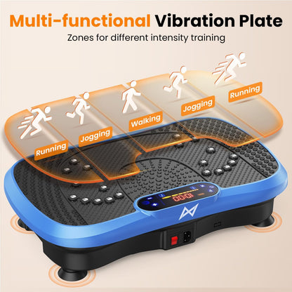Vibration Plate Fitness Platform Exercise Machine with Resistance Bands Blue