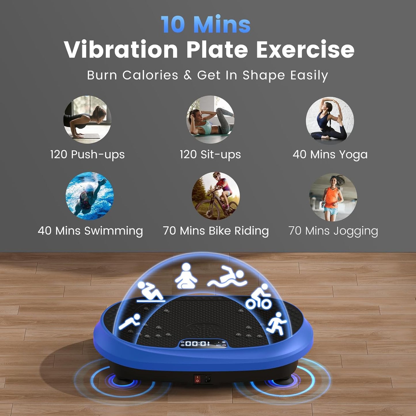 Vibration Plate Exercise Machine Fitness Platform with Resistance Bands Blue