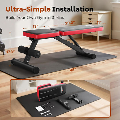 Adjustable Weight Bench 660lbs Capacity Foldable Workout Bench Black