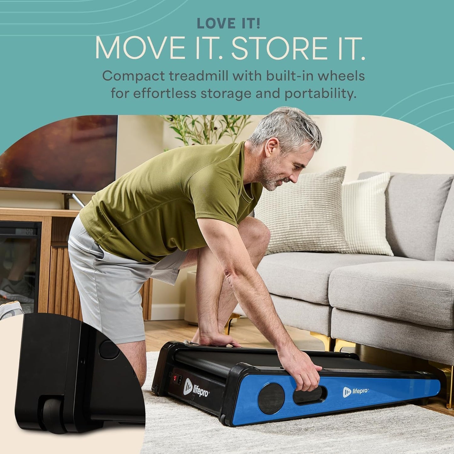 Compact Walking Pad Treadmill with Incline Adjustable Handlebar Blue LP-PCRM-BLU-VC