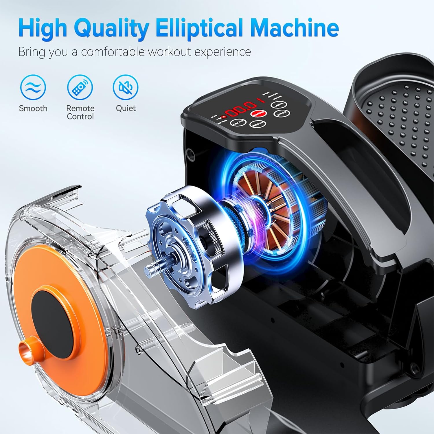 Under Desk Elliptical Machine Electric Seated Pedal Exerciser 12 Speed Orange