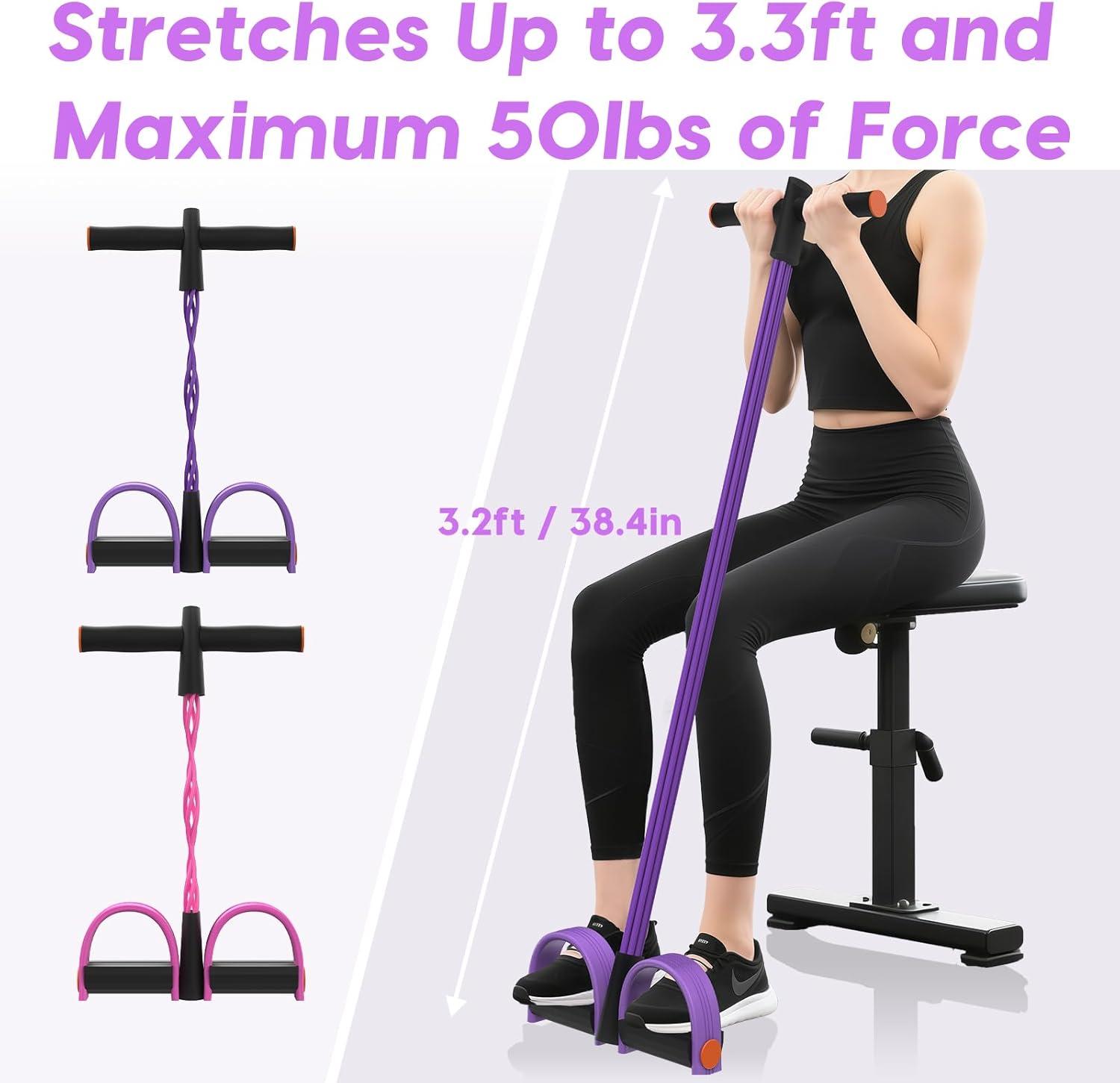6-Tube Elastic Pedal Resistance Bands Durable Natural Rubber Purple