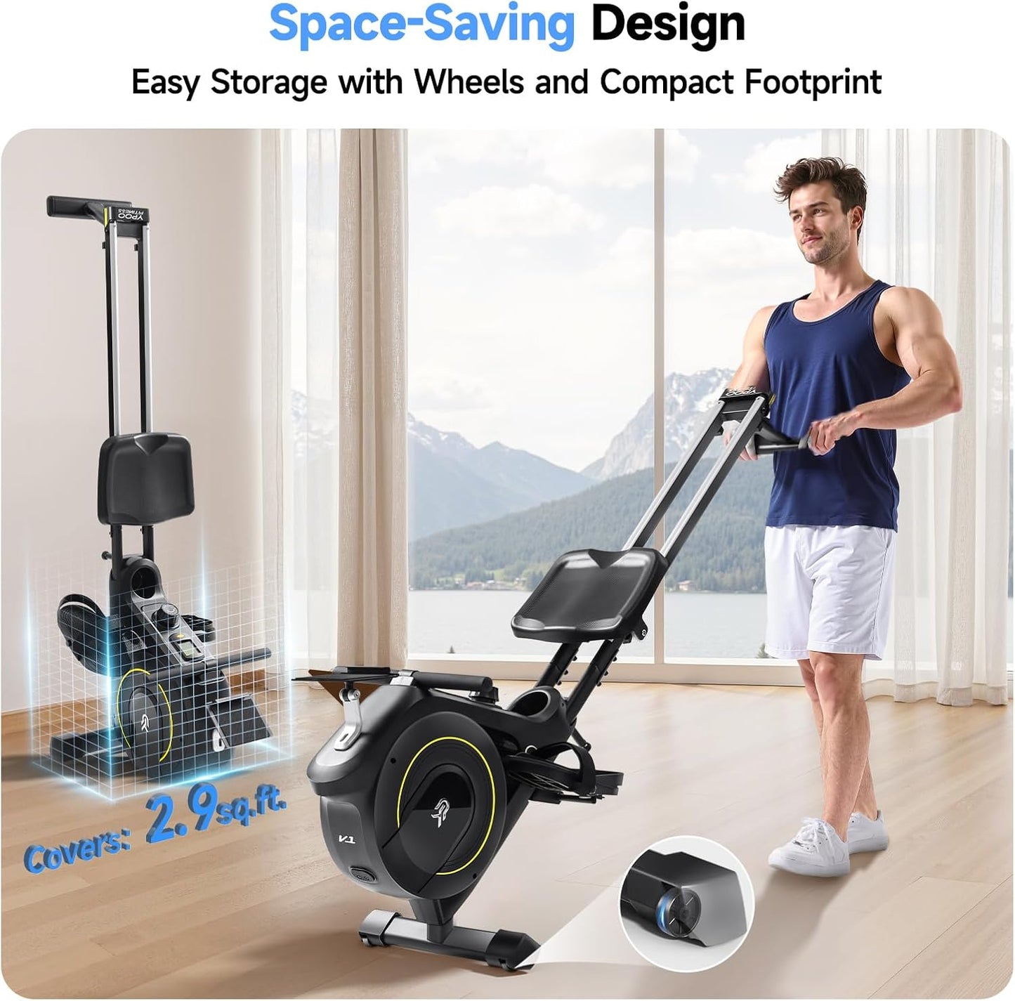Magnetic Rowing Machine 16-Level Silent Resistance 350lb Capacity Foldable Black