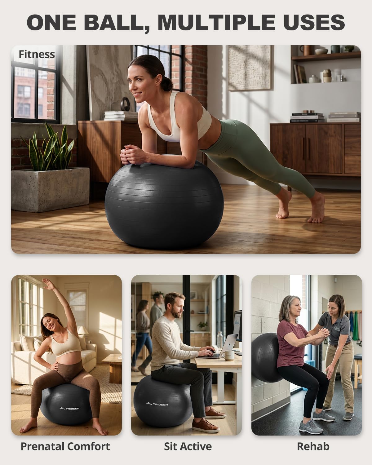 Yoga Ball Exercise Stability Ball for Pregnancy and Core Training Black