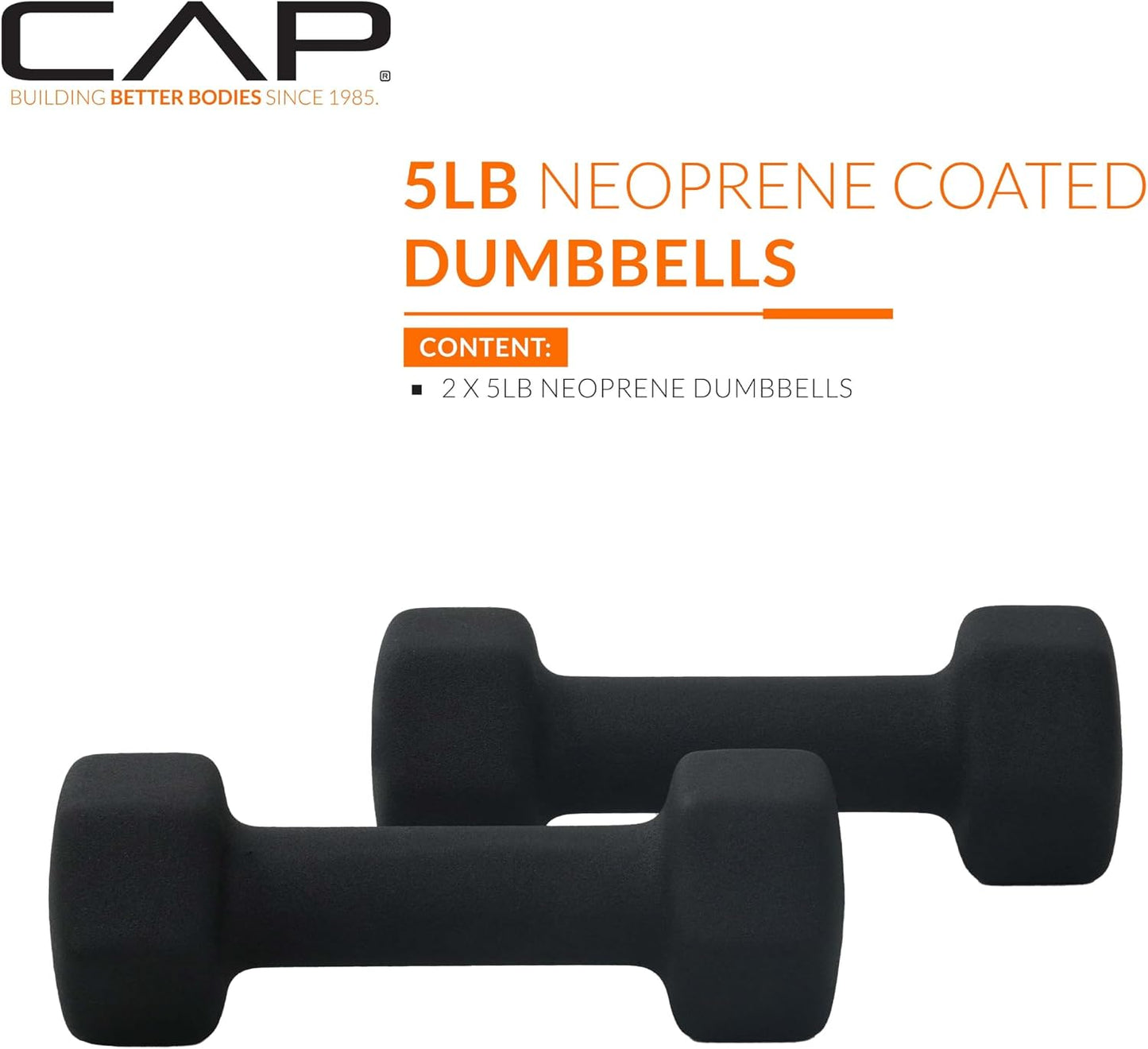Neoprene Coated Dumbbell Weights Pair 5 lb Hexagonal Black