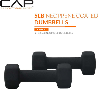 Neoprene Coated Dumbbell Weights Pair 5 lb Hexagonal Black