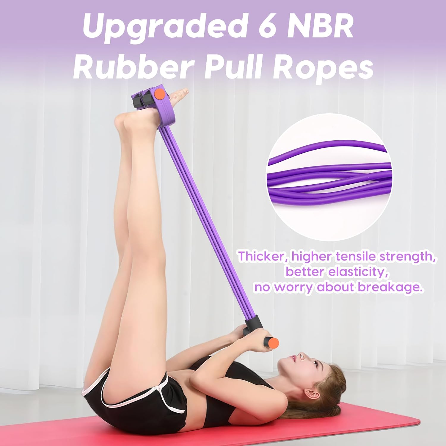 6-Tube Elastic Pedal Resistance Bands Durable Natural Rubber Purple