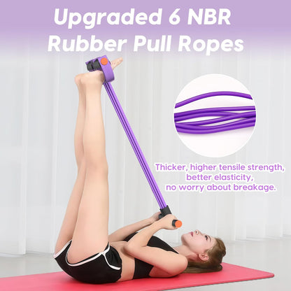 6-Tube Elastic Pedal Resistance Bands Durable Natural Rubber Purple