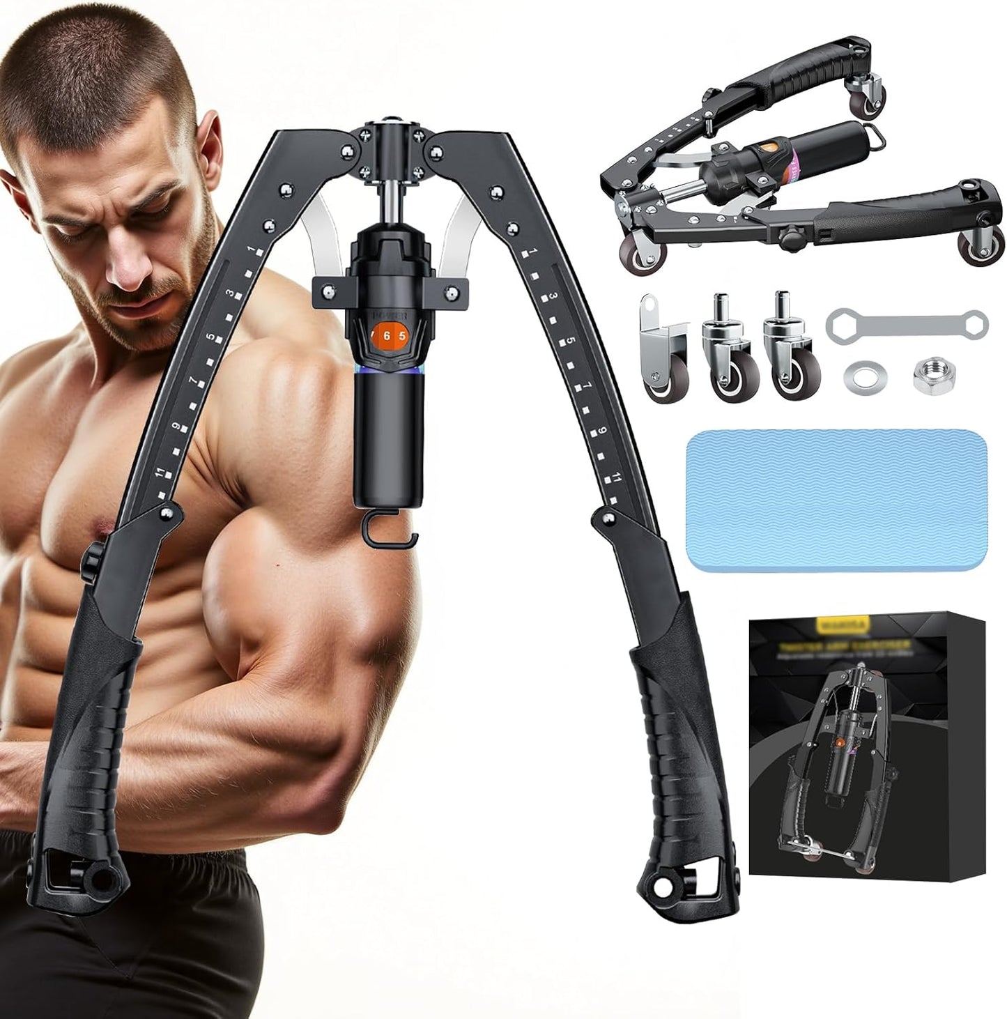3-in-1 Hydraulic Twister Arm Trainer Adjustable 22-440lbs with Ab Roller Wheels