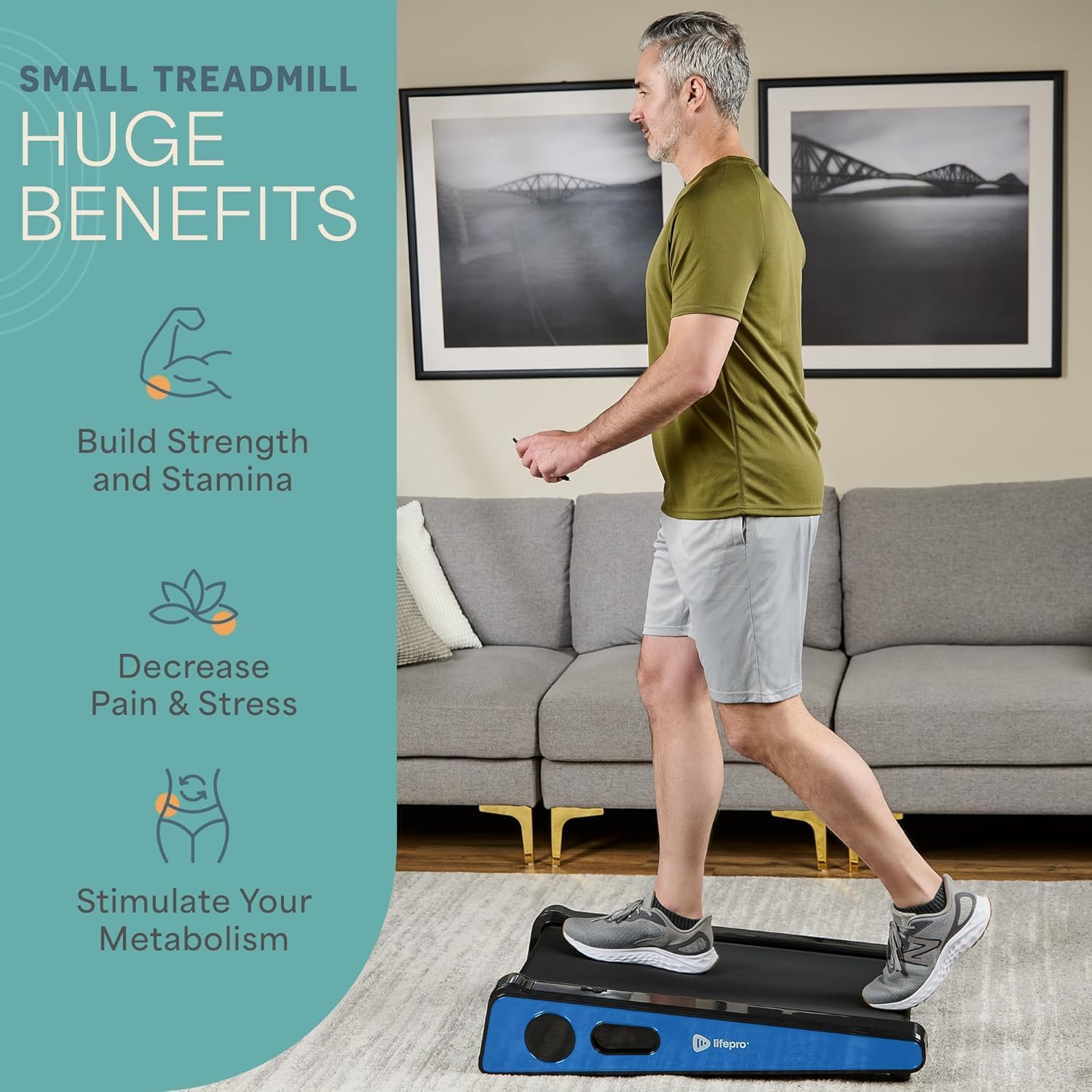 Compact Walking Pad Treadmill with Incline Adjustable Handlebar Blue LP-PCRM-BLU-VC
