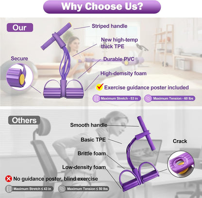 6-Tube Foot Pedal Resistance Bands Multifunction Exercise Equipment Purple