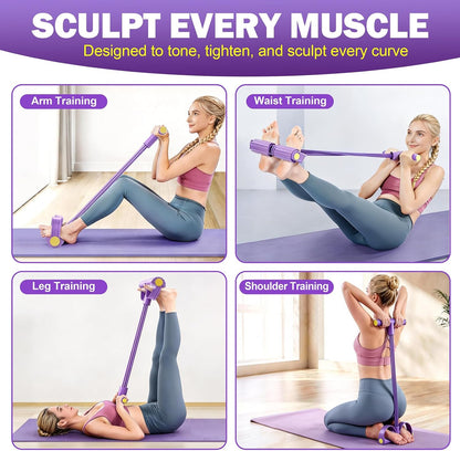 6-Tube Foot Pedal Resistance Bands Multifunction Exercise Equipment Purple